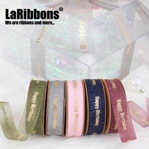 Cinta de Organza de Poliéster Ecológica Personalizada LaRibbons, Rollo de Cinta con Estampado Dorado Iridiscente para Cumpleaños, Halloween y Navidad - Product Image 1