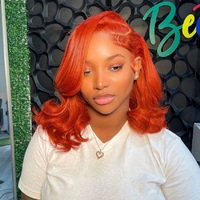 Perruque courte bob bon marché gingembre-orange en cheveux humains, perruque frontale transparente HD en dentelle, perruque frontale sans colle en cheveux vierges indiens bruts pour femmes noires