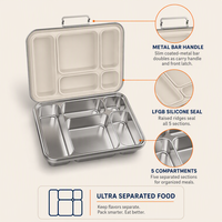 Boîte à lunch S005 à 5 compartiments en acier inoxydable 304, compatible micro-ondes, étanche, sans BPA, avec joint en silicone, vente en gros d'usine OEM pour repas