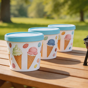 Gobelets et bacs en papier jetables personnalisés pour desserts glacés, matériaux de qualité alimentaire, pour camions de vente ambulante - Product Image 1