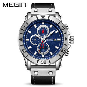 MEGIR 2081 Outdoor Big Dial Men's Sports Watches Top Brand Fashion Leather Quartz Men Waterproof <b>Clock</b> - Product Image 1