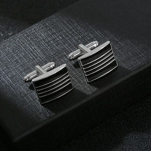 Boutons de manchette rectangulaires rayés émaillés, boutons de manchette élégants pour chemise d'homme française - Product Image 1