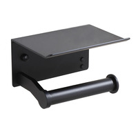 Porte-papier toilette auto-adhésif noir mat avec étagère Porte-rouleau de papier toilette Porte-rouleau de papier toilette