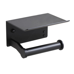 Portarotolo Carta Igienica Autoadesivo Nero Opaco con Mensola - Product Image 3