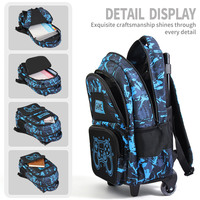 Ensemble sac à dos trolley personnalisé à motif manette de jeu vidéo, double compartiment avec pochette pour ordinateur, sac à déjeuner et trousse à crayons