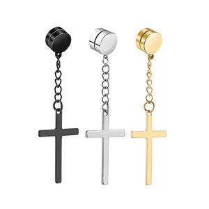Pendientes con colgante de cruz, de acero de titanio, unisex, con cadena y borla, en negro, plata y oro, 8 mm - Product Image 1