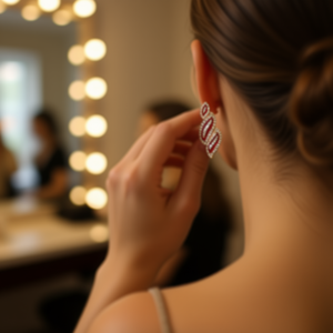 Boucles d'oreilles clous en pierre rouge E3444, plaqué or, serti pavé, bijoux de mode pour femme, idéales pour les soirées - Product Image 2