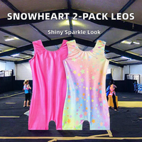Leotardos de Gimnasia Snowheart para Niñas, Paquete de 2, Brillantes, sin Mangas, con Estrellas Arcoíris, Rojo Rosa, Spandex/Poliéster, 8-9 Años