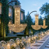 Élégante suspension LED sans fil à piles en cristal pour mariage, lustre pour salle à manger, décoration de centre de table de banquet