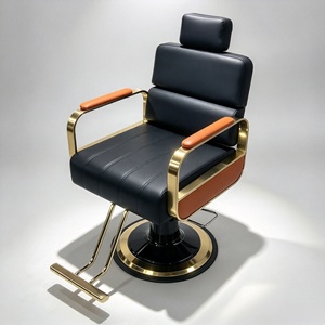 Chaise de barbier hydraulique réglable, inclinable et rotative, chaise de coiffure noire rembourrée, mobilier de coupe de cheveux - Product Image 1