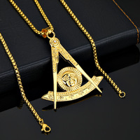 Collier pendentif RH Hiphop Franc-Maçonnerie, unisexe, haute qualité, plaqué or 18 carats, acier inoxydable, bijoux de mode, vente en gros