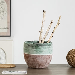 Vase <span class=keywords><strong>de</strong></span> sol en céramique verte <span class=keywords><strong>de</strong></span> luxe créatif FANGSHENG, <span class=keywords><strong>fait</strong></span> à la main, en argile rustique, décoration d'intérieur, pots et jardinières - Product Image 4