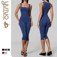 Combinaison de sport sans bretelles DY avec logo personnalisé, respirante, extensible dans quatre directions, en spandex/nylon, col en U, ajustée, une pièce, longueur genou