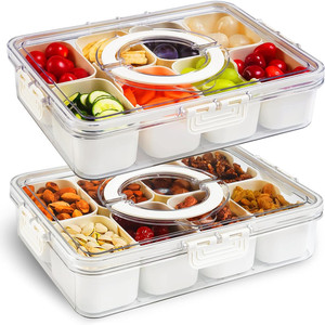 Hugebirds Portable Snack Box Container with Divided Serving Tray Lid and Handle Plastic Storage <b>Bin</b> - Product Image 1