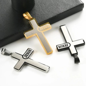 Colliers pendentifs croix Jésus chrétienne pour femmes et hommes, en acier inoxydable, couleur argent, or, noir, amulette porte-bonheur catholique, bijoux de prière - Product Image 3