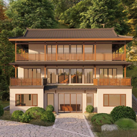 Villa préfabriquée en bois de style cour chinoise, design traditionnel, détails élégants de sculpture sur bois, esthétique du patrimoine culturel