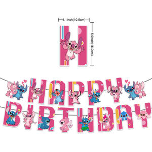 Nouveau point <span class=keywords><strong>rose</strong></span> Lilo thème fête d'anniversaire décoration point tirant drapeau bannière gâteau Respuent ballon pour bébé fille jouet - Product Image 3