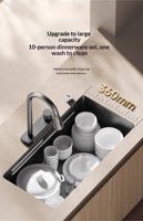 Évier de cuisine rectangulaire moderne multifonctionnel fait main en acier inoxydable 304 noir de 5 mm avec robinet, grand bac unique