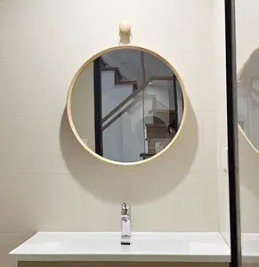 最新款式铝合金金属木纹效果圆形壁镜