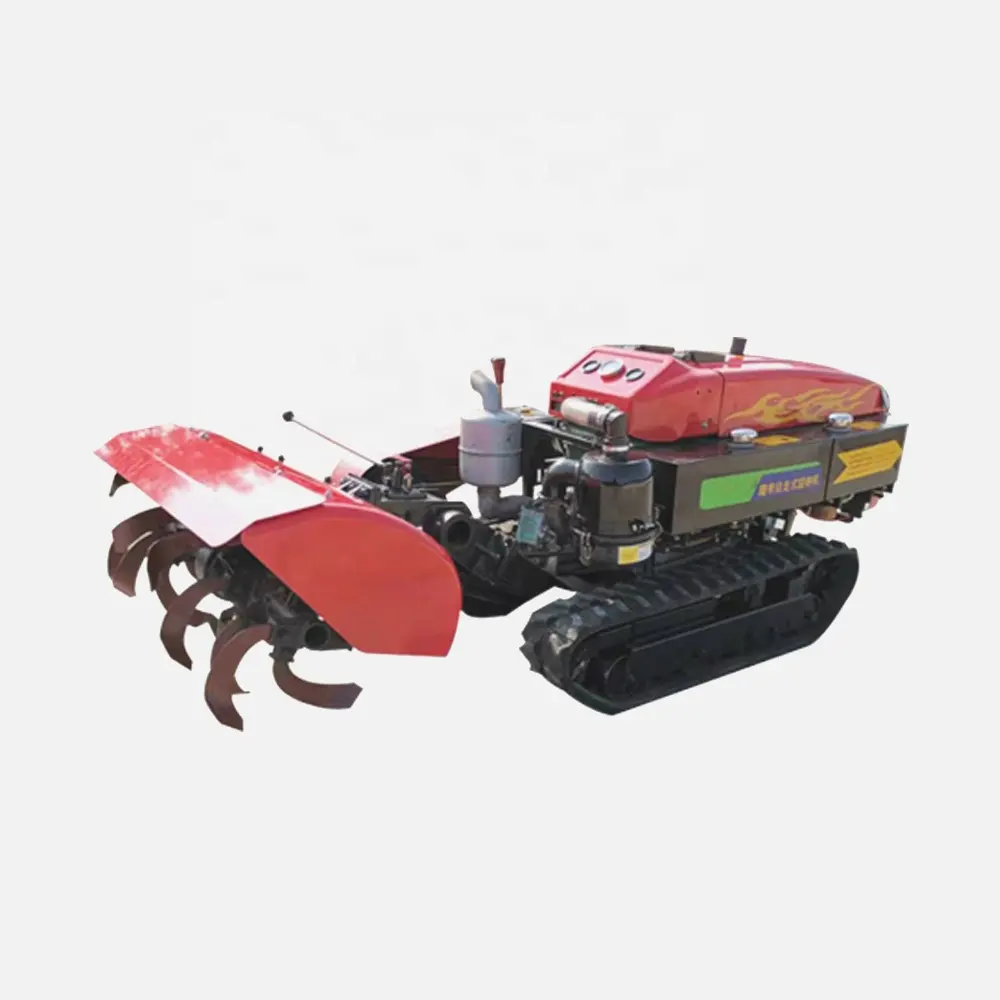36hp果樹園リモコン小型ミニクローラートラクターガーデン管理機、ロータリーティラーと芝刈り機付き