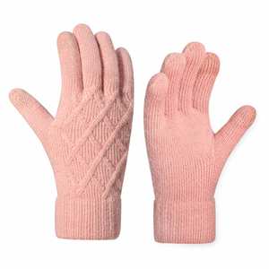 Gants en tricot pour femmes, automne-hiver, double couche, doublure en polaire, rembourrés, respirants, chauds pour le poignet, pour écran tactile - Product Image 5