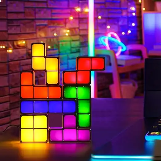Lampu LED Puzzle 3D dapat ditumpuk, lampu malam untuk hadiah ulang tahun, blok Tetris, lampu malam kreatif DIY
