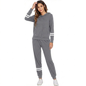 Ensemble de survêtement unisexe gris à capuche léger à carreaux, manches longues, décontracté, avec pantalon de jogging et poches latérales, fermeture à cordon, printemps - Product Image 1