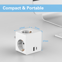 Corée européenne Type DE 5 IN 1 USB Travel Power Extension Adapter Cube Socket Adapter avec 3 EU Outches and USBA and Type-C Port
