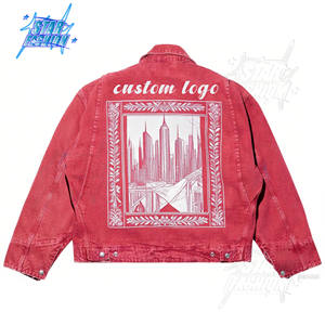 Giacche di jeans da uomo in rilievo di alta qualità eleganti eleganti giacche di alta qualità con cerniera rosa lavate con acido per uomo - Product Image 2