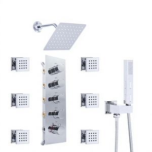 NPYSVSSS Set <span class=keywords><strong>Doccia</strong></span> a Soffitto a 3 Maniglie Cromato Lucido 16x32 Pollici, Soffione a Pioggia <span class=keywords><strong>da</strong></span> Parete <span class=keywords><strong>da</strong></span> 6 Pollici, <span class=keywords><strong>Doccia</strong></span> Quadrata a 4 Funzioni - Product Image 1