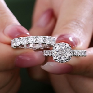 Nouveauté, bague à deux doigts en or blanc massif 10 carats, design classique, diamant de laboratoire DEF VVS, pour alliance, ensemble pour femme - Product Image 4