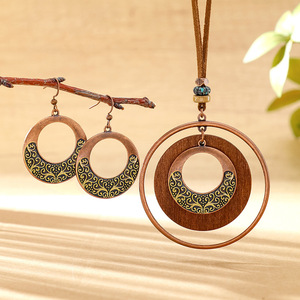 Boucles d'oreilles pendantes géométriques en bois, plaqué bronze antique, style bohème, pour femmes, usage quotidien - Product Image 3