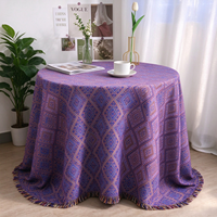 Nappe de table géométrique en jacquard diamanté vintage, nappe ronde tissée douce avec bordure à franges