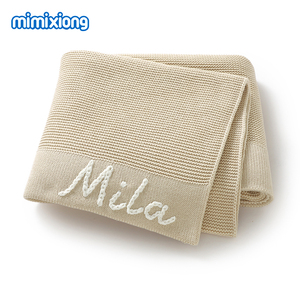 Couverture en coton tricotée pour bébé Mimixiong Oeko <span class=keywords><strong>Tex</strong></span> personnalisée avec le nom du bébé, poids lourd 400g, pour nouveau-né - Product Image 4