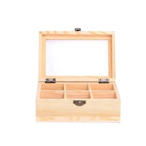 Wooden Flip Top Compartmentalized Storage Box With Transparent Lid For Tea <b>Sugar</b> Jewelry 8.7cm High Rectangle Shape - Product Image 1