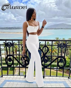 MF Formal Stretch Two Outfits Women Clothing Blue Bodycon Tank Top and Pants 2 Piece Bandage Set - Product Image 2
