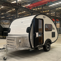 Mini-caravane de camping de luxe pour camping-car, avec châssis en acier galvanisé, carrosserie en fibre de verre, légère, forme goutte d'eau, pour le camping en tout-terrain, avec douche