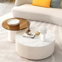 Offre Spéciale : Ensemble de Tables Basses Empilables Durables, Hauteur Réglable, Surface Effet Marbre, Base Texturée – Mobilier Moderne pour Salon