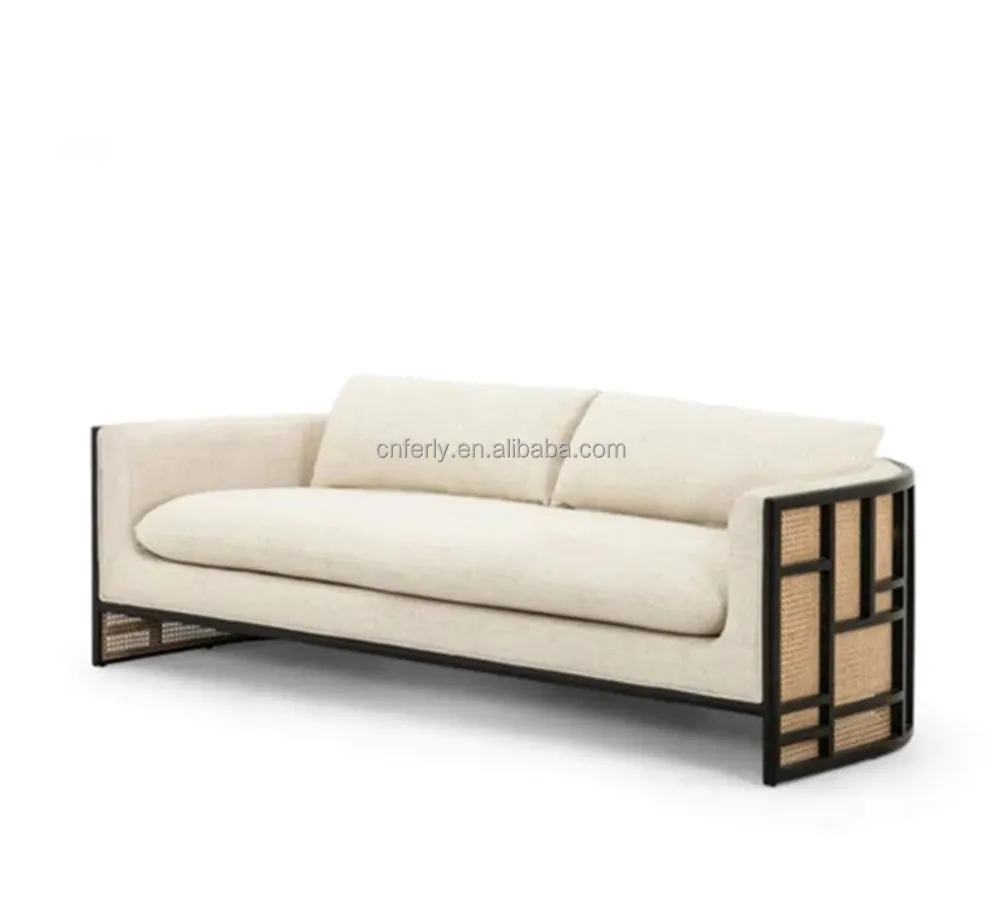 Canapé en tissu de meubles de salon moderne de luxe Canapé double en tissu d'ébène de sens de conception de meubles chauds et élégants