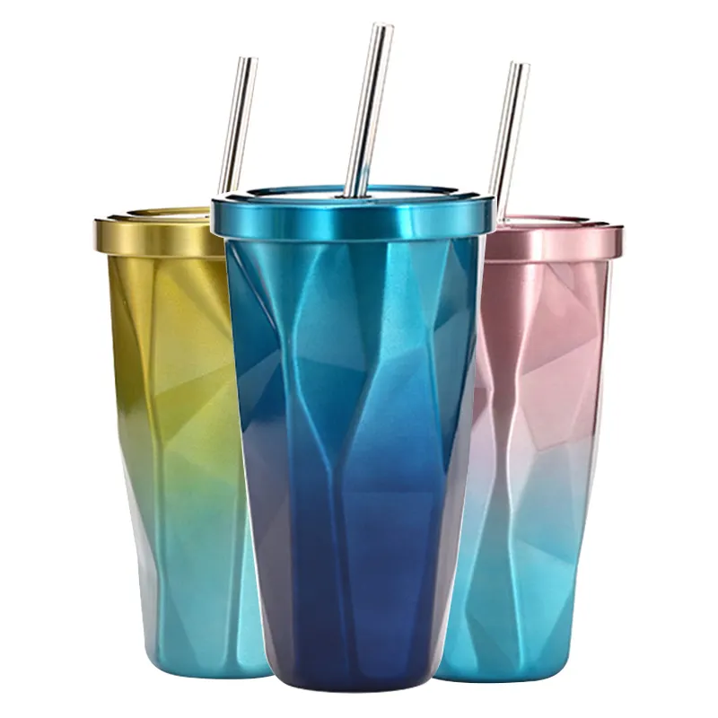 Wholesale Insulated Double Wall Personalized Tumblers Cups Color Change Stainless Steel Coffee Tumbler With Straw