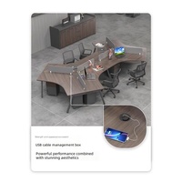 Poste de travail minimaliste en bois courbé pour 3/5/7/8 personnes avec écran, ensemble créatif bureau et chaise pour personnel