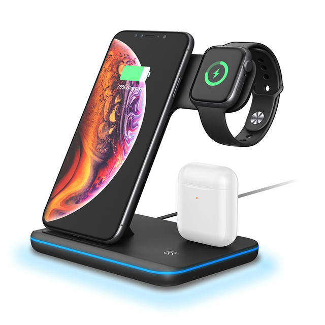 15W Fast Wireless Charger Stand for iPhone 13 12 11 for Apple Watch 3 in 1 Charging Dock Station for Airpods Pro for IWatch