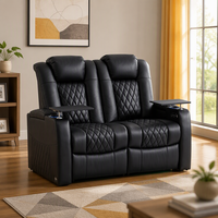 Canapé inclinable électrique en cuir véritable pour deux personnes, fauteuil de cinéma à domicile avec appuie-tête réglable, USB Type-C, porte-gobelets LED