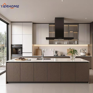 Gabinetes Modulares de Madera <span class=keywords><strong>y</strong></span> Melamina de Lujo YIERHOME |   Cocina Moderna con Isla, Venta al por Mayor para <span class=keywords><strong>Comunidades</strong></span> de Villas - Product Image 2