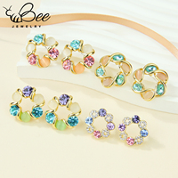 Perhiasan Set Kalung Anting Berlapis Emas 14k Berkualitas Tinggi Anti Luntur dengan Kristal dan Batu Berwarna Alami untuk Wanita Korea