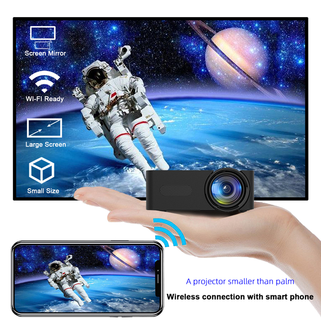 New YT100 Portable Mini Home Projector 16:9 Support Screen Mirror Miracast Airplay Dlan Wifi Wireless Mobile Phone Projector