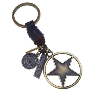 Fashion New Brand <strong>Men</strong> Leather Five Point Star Charm Keychain Vintage <strong>Key</strong> <strong>Ring</strong> for Women Bag Car <strong>Key</strong> Chain - Product Image 1
