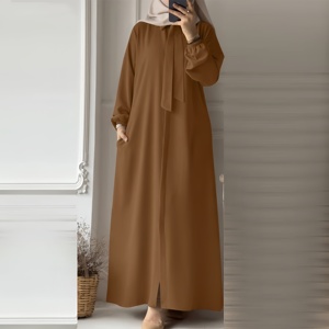 2024 mujeres musulmanas vestido de moda de manga larga pajarita cuello de solapa vestido de verano botón con bolsillos señora cárdigan suelto Maxi vestido - Product Image 3
