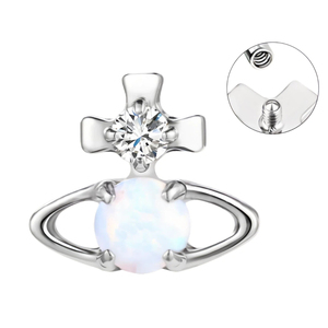 Orecchini a perno in lega di titanio F136 a forma di Saturno, anello per labbro in titanio G23 con orbita planetaria, orecchini a perno con opale australiano, gioielli per <span class=keywords><strong>piercing</strong></span> - Product Image 3