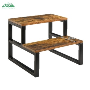 Tabouret moderne Wayon à deux niveaux en bois brun avec structure en métal noir pour salon, chambre et cuisine - Product Image 1